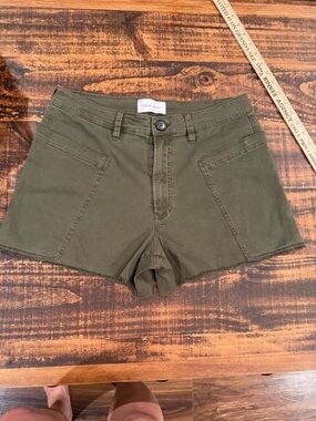 Dear John Olive Green Jean Shorts with Front Patch Pockets